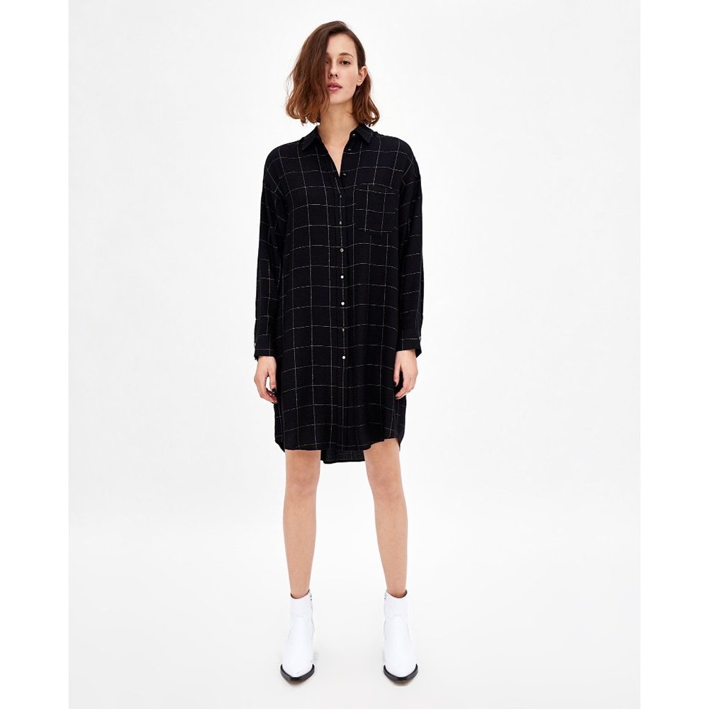 Zara | Metallic Check Plaid Dress